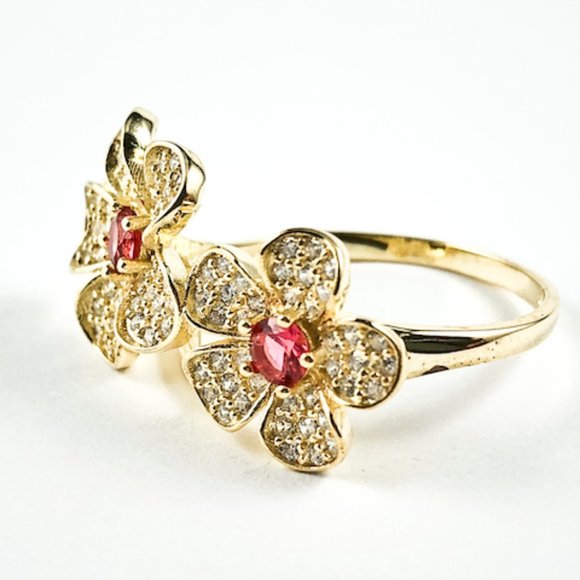 Elegant Cute Double Flower CZ Gold Silver Ring - Picture 3 of 3